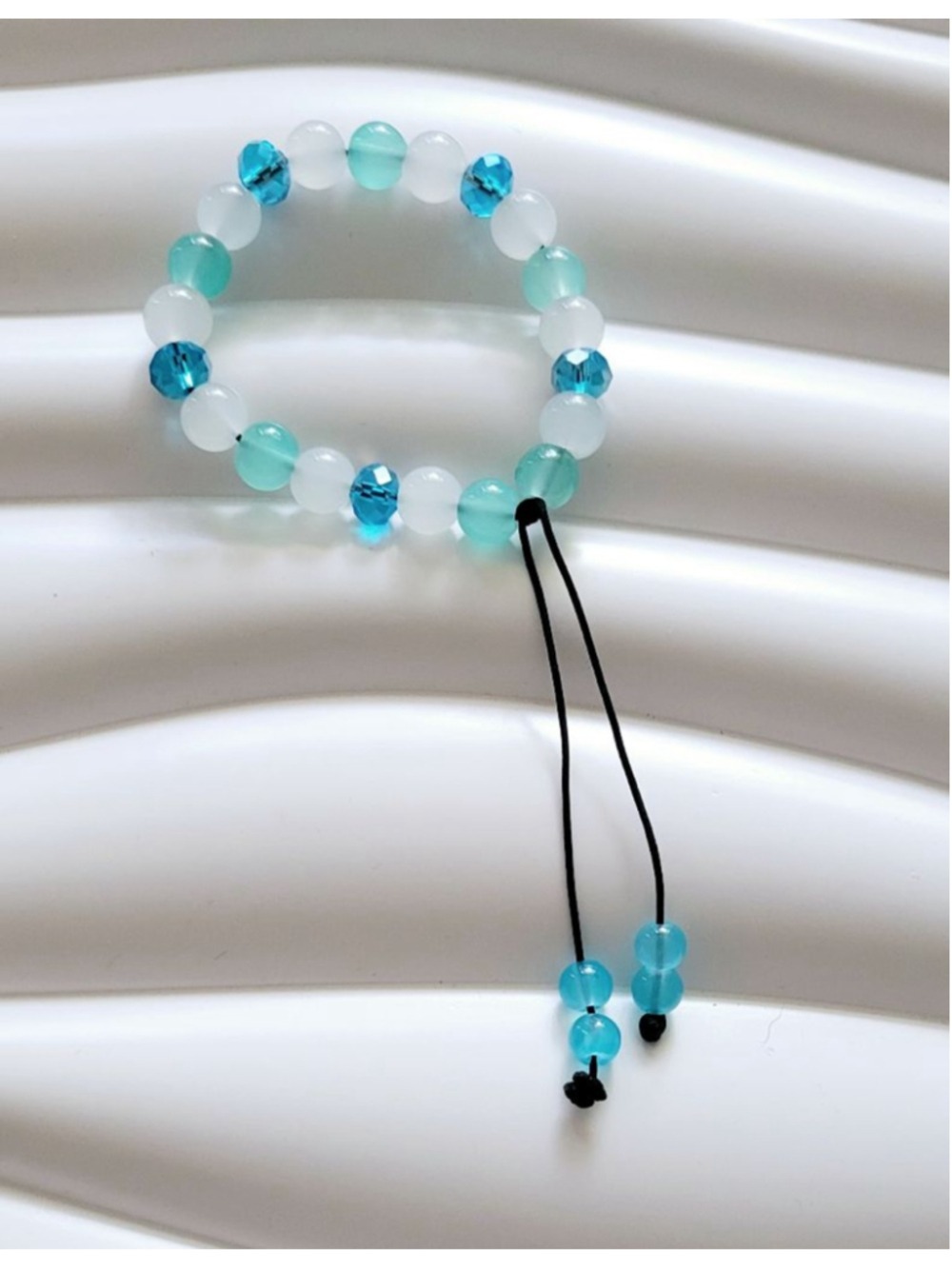 Aqua White Beaded Adjustable Bracelet